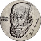 PERSONEN. 
DICHTER und SCHRIFTSTELLER. 
HAMSUN, Knut *1859 +1952. Medaille o.J. (v. J. Kapitz, b. Hoffstätter) Kopf n.l.; r. Autograf. Br-61mm versi...