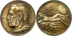 PERSONEN. 
DICHTER und SCHRIFTSTELLER. 
HOFMANNSTHAL Hugo v. * 1874 Wien + 1929. Medaille 1929 (v.R. Schmidt)a.s.Tod. Kopf n.l./ Orpheus lagert nack...