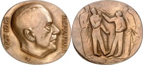 PERSONEN. 
DICHTER und SCHRIFTSTELLER. 
MANN, Thomas *1873 Lübeck +1955 Zürich. Medaille 1980 (v. Andras Beck, b. Monnaie de Paris) Kopf n.r. / Szen...