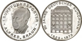 PERSONEN. 
JOURNALISTEN, REPORTER, MODERATOREN, RUNDFUNK. 
BRAUN, Alfred *3.5.1888 Berlin +3.1.1978 ebd. Medaille 1973 (o. Sign.) a.d. 50-jähr. Jubi...