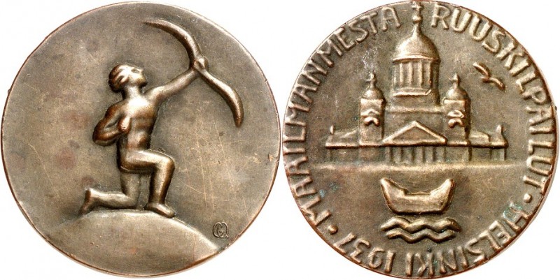 SPORT. 
BOGENSCHIESSEN. 
FINNLAND. HELSINKI. Medaille 1937 (Sign. GQ = Gerda Q...