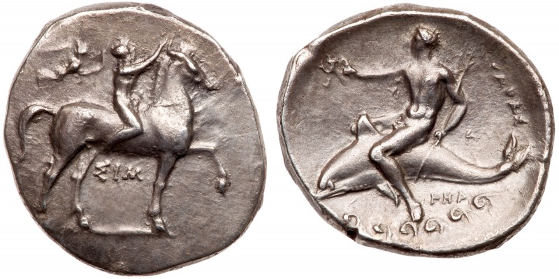 Calabria, Taras. Silver Nomos (7.69 g), ca. 330-325 BC. Sim&hellip; and Her&hell...