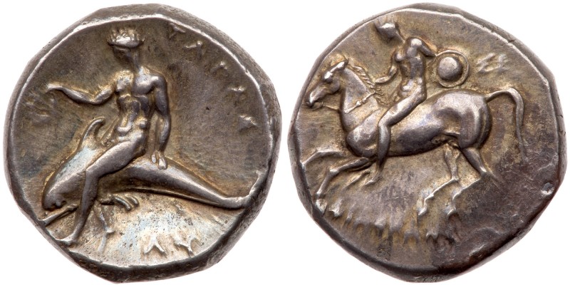 Calabria, Taras. Silver Nomos (7.87 g), ca. 280 BC. Si&hellip;, Philokles, and L...