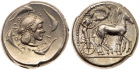 Sicily, Syracuse. Deinomenid Tyranny. Silver Tetradrachm (17.13 g), 485-466 BC. EF