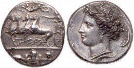 Sicily, Syracuse. Dionysios I. Silver Decadrachm, 405-367 BC. AEF