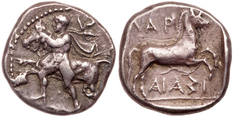 Thessaly, Larissa. Silver Drachm (6.03 g), ca. 450/40-420 BC. The hero Thessalos...