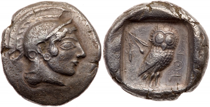 Attica, Athens. Silver Tetradrachm (16.94 g), ca. 510-500/490 BC. Head of Athena...