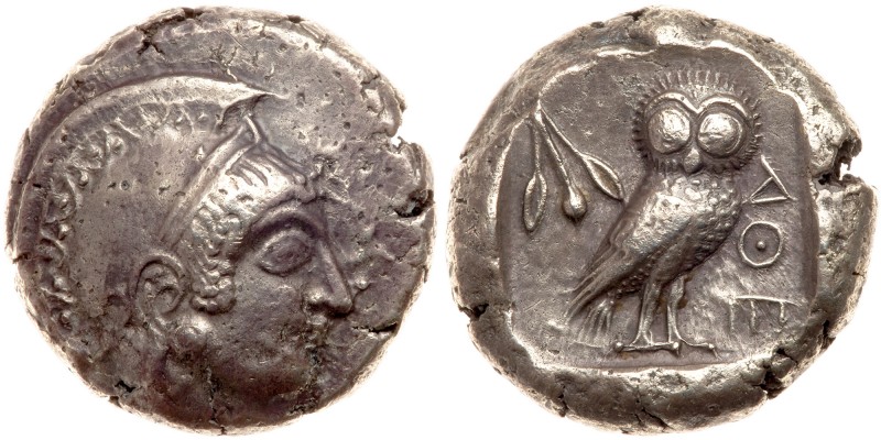 Attica, Athens. Silver Tetradrachm (17.61 g), ca. 500/490-485/0 BC. Helmeted hea...