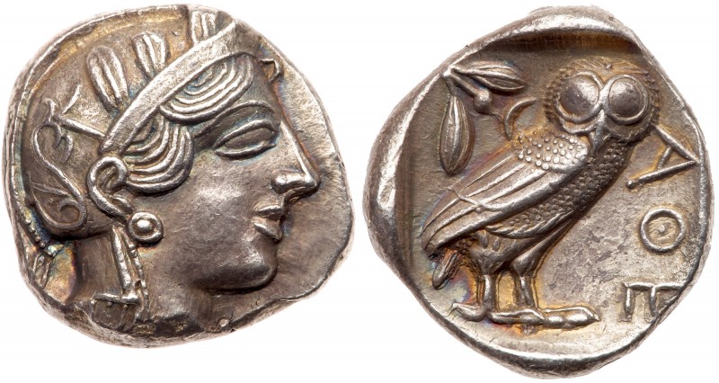 Attica, Athens. Silver Tetradrachm (17.11 g), ca. 454-404 BC. Helmeted head of A...