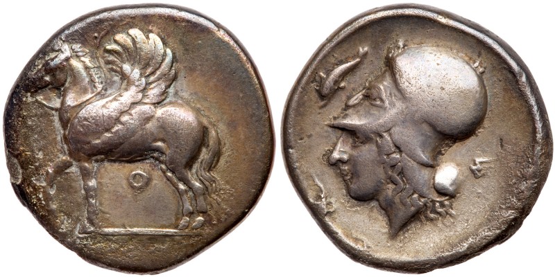 Corinthia, Corinth. Silver Stater (8.23 g), ca. 400-375 BC. Q below, Pegasos sta...