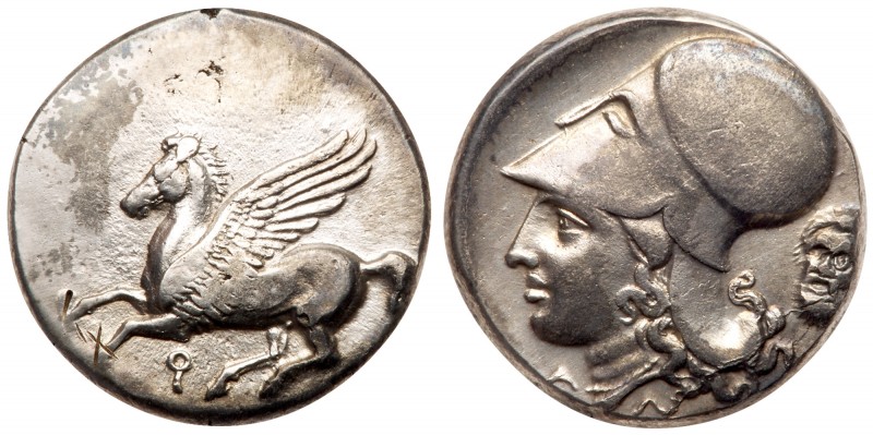 Corinthia, Corinth. Silver Stater (8.26 g), ca. 375-300 BC. 'Koppa' below, Pegas...