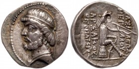 Parthian Kingdom. Phraates II. Silver Drachm (3.52 g), 132-127 BC. EF