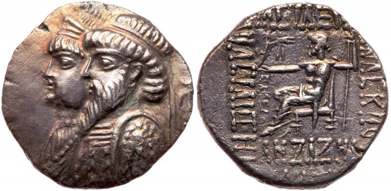 Elymaian Kingdom. Kamnaskires III, with Anzaze. Silver Tetradrachm (15.51 g), ca...