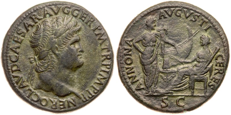 Nero. &AElig; Sestertius (24.76 g), AD 54-68. Lugdunum, ca. AD 65. NERO CLAVD CA...