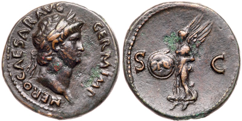 Nero. &AElig; As (11.76 g), AD 54-68. Rome, ca. AD 65. NERO CAESAR AVG GERM IMP,...