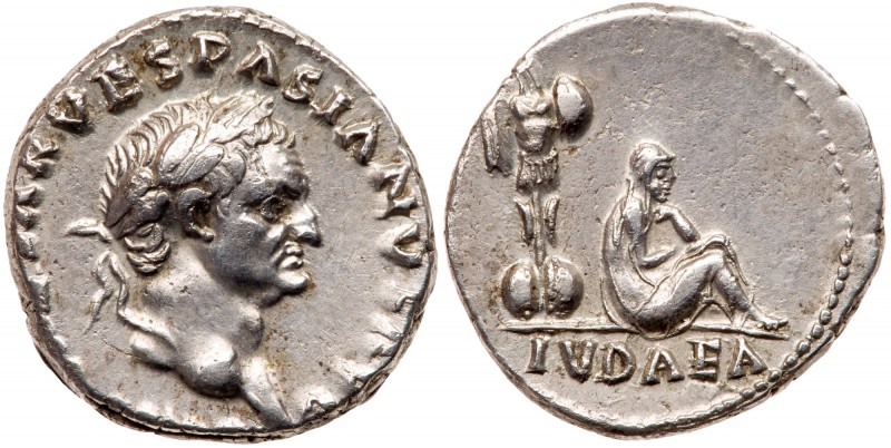 Vespasian. Silver Denarius (3.30 g), AD 69-79. Judaea Capta type. Rome, AD 69/70...