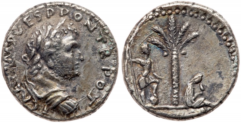 Titus. Silver Denarius (3.23 g), as Caesar, AD 69-79. Judaea Capta type. Antioch...