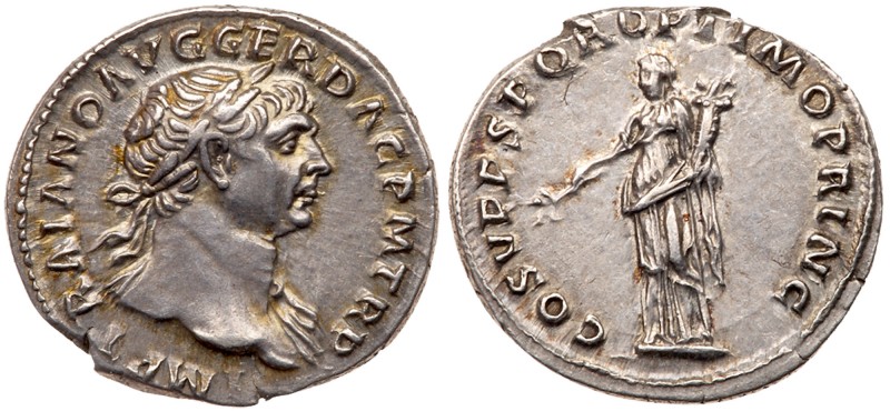 Trajan. Silver Denarius (3.51 g), AD 98-117. Rome, AD 108/9. IMP TRAIANO AVG GER...