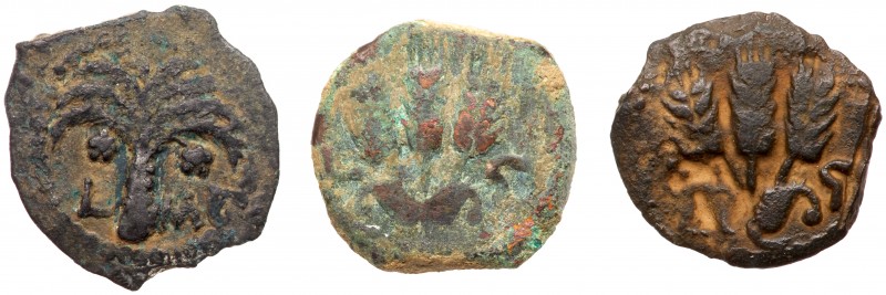 3-Piece Judaean Bronze lot. Includes two coins of Herod Agrippa I (H-1244); and ...