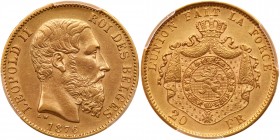 Belgium. 20 Francs, 1876. PCGS AU