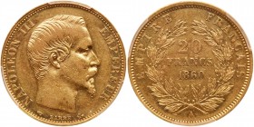 France. 20 Francs, 1860-A. PCGS AU53