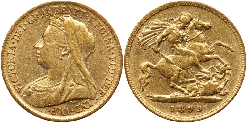 Great Britain. Half Sovereign, 1899. S-3878; Fr-397; KM-784. Weight 0.1178 ounce...