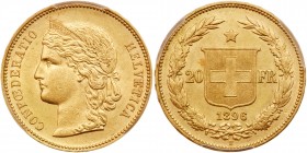 Switzerland. 20 Francs, 1896-B. PCGS MS62