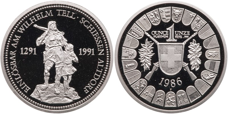 Switzerland. Platinum 1 Unze, 1986. KM-X#MB17. Weight 0.9999 ounce fine. Shootin...