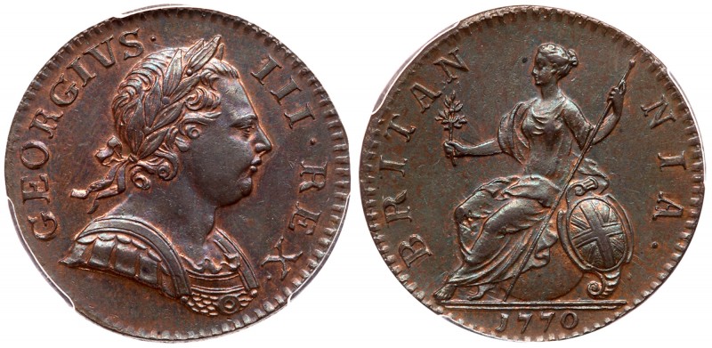 Great Britain. Halfpenny, 1770. S.3774; KM-601. George III. Uncirculated with tr...