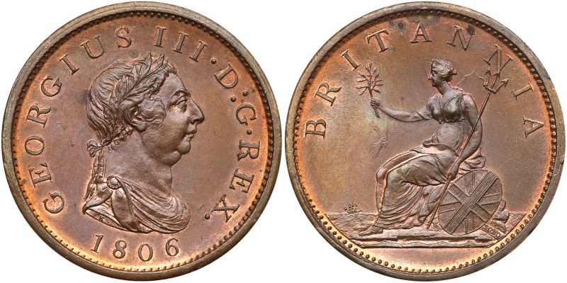 Great Britain. Penny, 1806. S.3780; KM-663. George III. Obverse; Draped laureate...