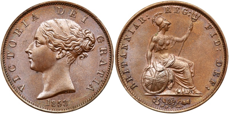 Great Britain. Halfpenny, 1853. S.3949; KM-726. Victoria. Uncirculated. Estimate...