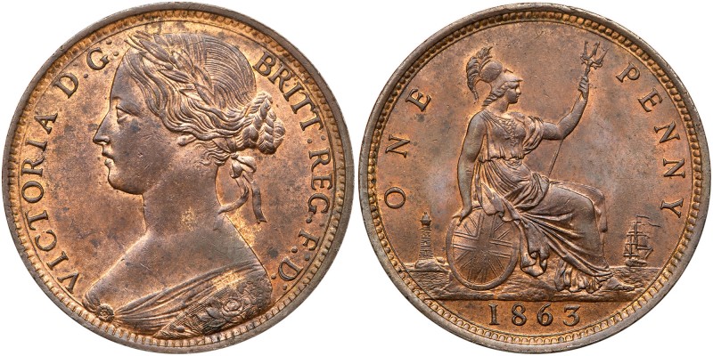 Great Britain. Penny, 1863. S.3954; KM-749.2. Victoria. Uncirculated with much o...