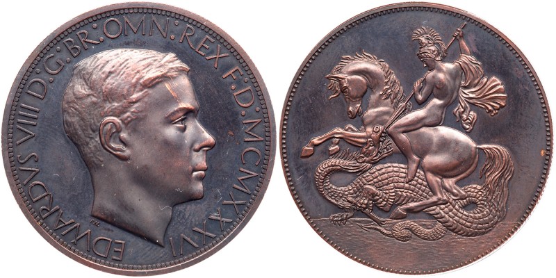 Great Britain. Edward VIII Pattern or fantasy Crown (Medal), 1936. Specimen in b...