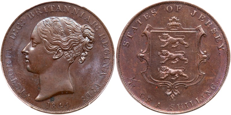 Jersey. 1/13 Shilling, 1844. KM-3. Copper. Victoria. Young head. Penny or one th...