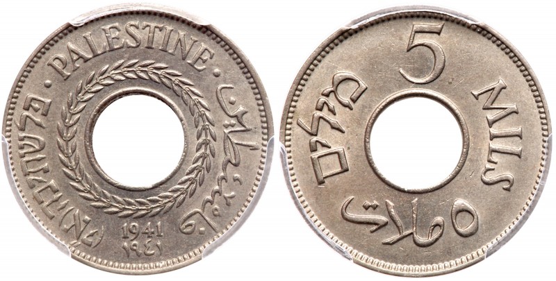 Palestine, 5 Mils, 1941. Lowest mintage in the series - only 400,000 made. Very ...