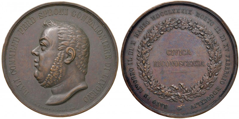 Ferdinando Sproni Confaloniere - Livorno - Medaglia 1844 - 88,00 grammi. Opus Fa...