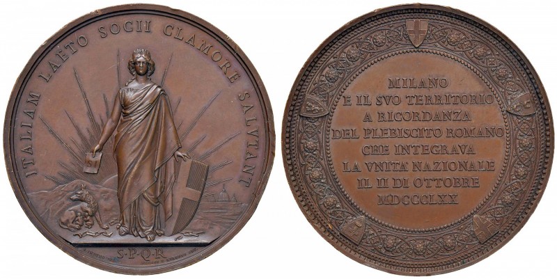 Milano - Medaglia a ricordo del plebiscito romano 1870 - 92,70 grammi. Opus Indu...