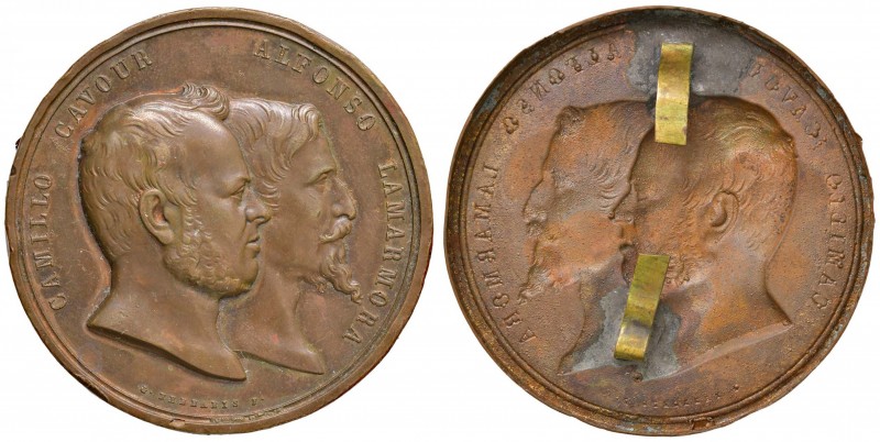 Cavour e Lamarmora - Medaglia Uniface commemorativa - 6,62 grammi. Opus Ferraris...