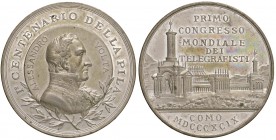 Alessandro Volta - Medaglia 1899 centenario della pila - 35,35 grammi. Opus Johnson. Metallo argentato.
SPL+