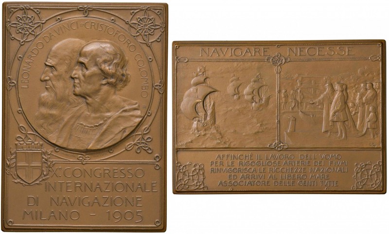 Leonardo da Vinci e Cristoforo Colombo - Placca 1905 per il congresso internazio...