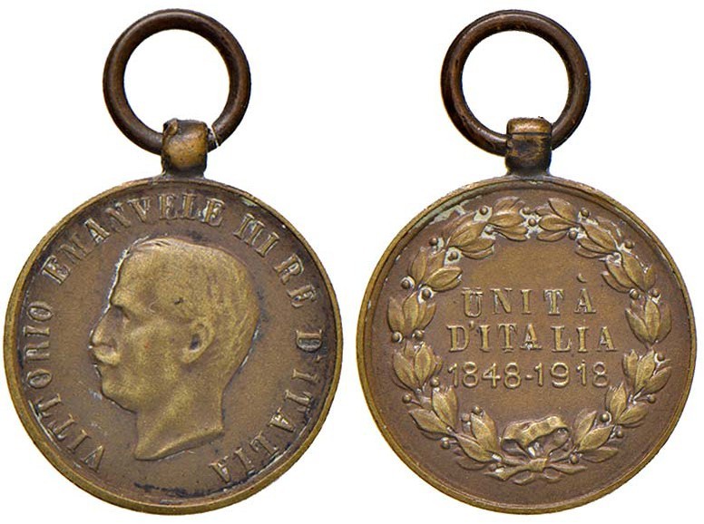 Vittorio Emanuele III - Medaglietta per l'unit&agrave; d'Italia 1848-1918 - 1,60...