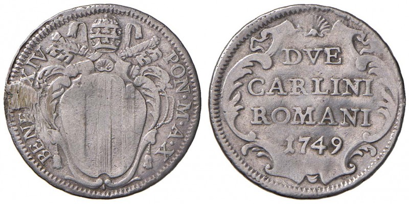 Roma - Benedetto XIV (1740-1758) - 2 Carlini Romani 1749 - Munt. 153 NC Appicagn...