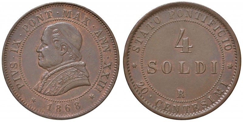 Roma - Pio IX (1846-1870) - 4 Soldi 1868 An. XXIII - Gig. 320 C Colpetto al bord...