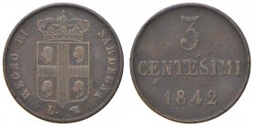 Torino - Carlo Alberto (1831-1849) - 3 Centesimi 1842 - Gig. 159 R Colpetti.
BB