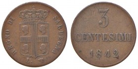 Torino - Carlo Alberto (1831-1849) - 3 Centesimi 1842 - Gig. 159 R Colpetti.
BB