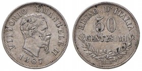Milano - Vittorio Emanuele II (1861-1878) - 50 Centesimi 1867 - Gig. 80 C 
BB+