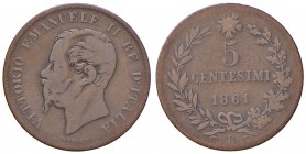 Bologna - Vittorio Emanuele II (1861-1878) - 5 centesimi 1861 - Gig. 101 RR 
MB-BB