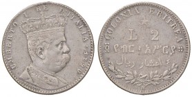 Eritrea - Umberto I (1878-1900) - 2 Lire 1890 - Gig. 3 NC Appicagnolo rimosso.
BB
