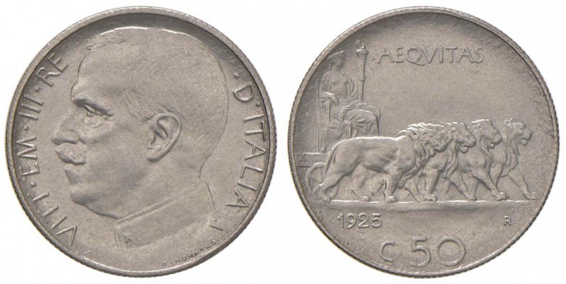 Vittorio Emanuele III (1900-1943) - 50 Centesimi 1925 - Gig. 171 R Bordo rigato....