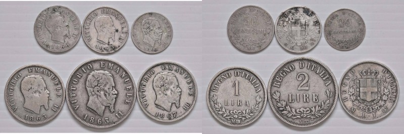 Lotto multiplo - 6 monete in argento di Vittorio Emanuele II Re d'Italia - Come ...